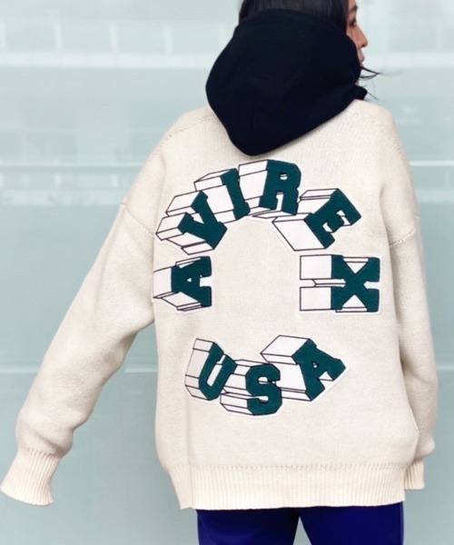 AVIREX（アヴィレックス）の「【直営店限定】 コットン ニット コーディガン サークルロゴ / COTTON KNIT CARDIGAN CIRCLE LOGO / アヴィレックス / AVIREX（カーディガン/ボレロ・メンズ・ブラック/ホワイト・MEDIUM/LARGE）」の6枚目の写真