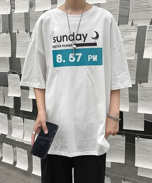 NEW GENTLEMAN(ニュージェントルマン)の「8.57PM オーバーサイズTシャツ(Tシャツ/カットソー・メンズ・ホワイト/ブラック・M/L/XL)」の2枚目の写真