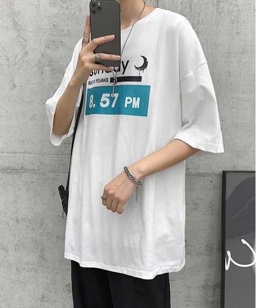 NEW GENTLEMAN(ニュージェントルマン)の「8.57PM オーバーサイズTシャツ(Tシャツ/カットソー・メンズ・ホワイト/ブラック・M/L/XL)」の5枚目の写真