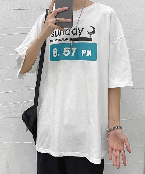 NEW GENTLEMAN(ニュージェントルマン)の「8.57PM オーバーサイズTシャツ(Tシャツ/カットソー・メンズ・ホワイト/ブラック・M/L/XL)」の7枚目の写真