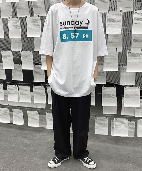 NEW GENTLEMAN(ニュージェントルマン)の「8.57PM オーバーサイズTシャツ(Tシャツ/カットソー・メンズ・ホワイト/ブラック・M/L/XL)」の3枚目の写真