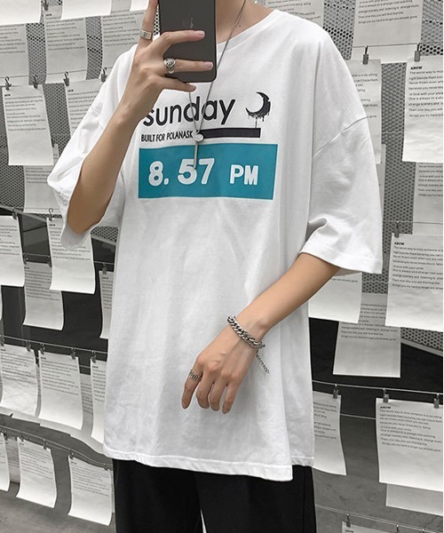 NEW GENTLEMAN(ニュージェントルマン)の「8.57PM オーバーサイズTシャツ(Tシャツ/カットソー・メンズ・ホワイト/ブラック・M/L/XL)」の4枚目の写真