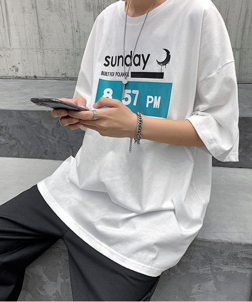 NEW GENTLEMAN(ニュージェントルマン)の「8.57PM オーバーサイズTシャツ(Tシャツ/カットソー・メンズ・ホワイト/ブラック・M/L/XL)」の12枚目の写真