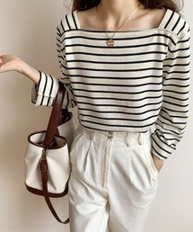 by muni:r（バイ ムニール）の「ベーシックスクエアボーダーTシャツ（Tシャツ/カットソー）」