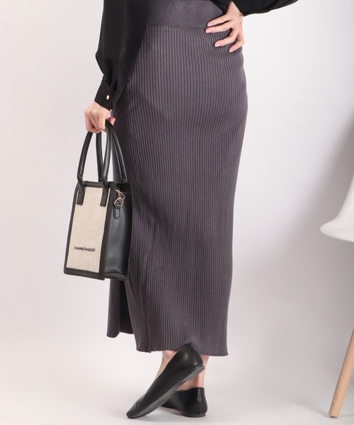 Brownie（ブラウニー）の「Brownie 深スリット リブニットスカート（スカート・レディース・ベージュ/パープル/アイボリー/ダークグレー・FREE）」の20枚目の写真