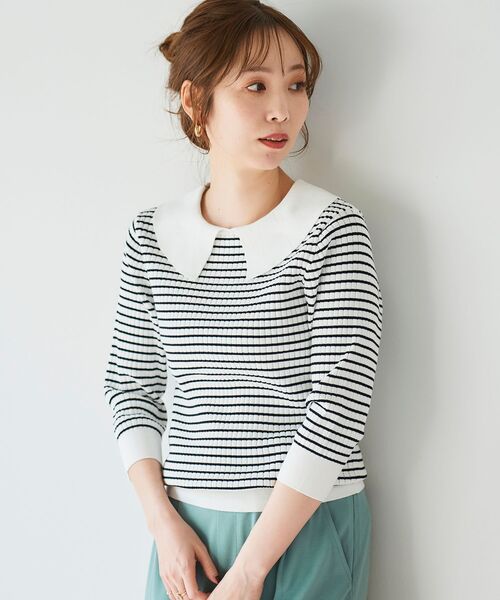 le.coeur blanc（ルクールブラン）の「衿付き透かしリブニットプルオーバー（ニット/セーター・レディース・ネイビー/ホワイト系その他/ライトベージュ・38）」の8枚目の写真