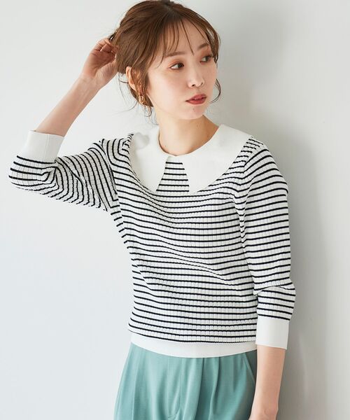 le.coeur blanc（ルクールブラン）の「衿付き透かしリブニットプルオーバー（ニット/セーター・レディース・ネイビー/ホワイト系その他/ライトベージュ・38）」の19枚目の写真