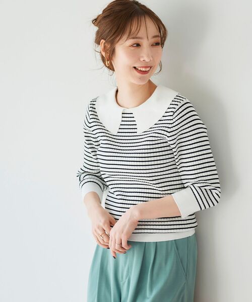 le.coeur blanc（ルクールブラン）の「衿付き透かしリブニットプルオーバー（ニット/セーター・レディース・ネイビー/ホワイト系その他/ライトベージュ・38）」の16枚目の写真