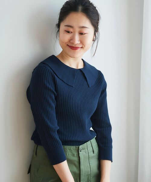 le.coeur blanc（ルクールブラン）の「衿付き透かしリブニットプルオーバー（ニット/セーター・レディース・ネイビー/ホワイト系その他/ライトベージュ・38）」の20枚目の写真