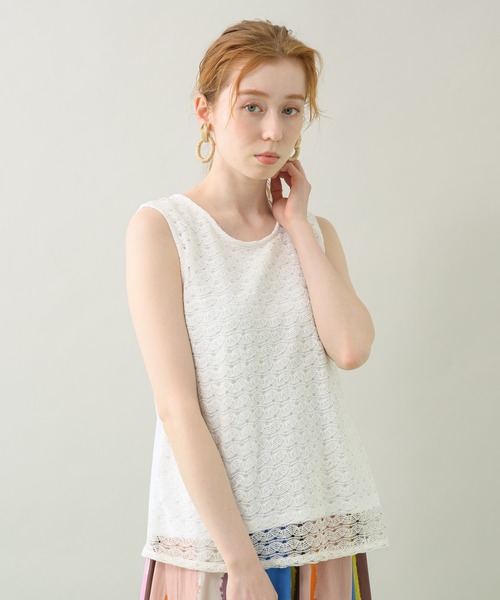 CLOCHE（クロシェ）の「cloche レース重ねタンク（タンクトップ・レディース・ホワイト/ブラック・FREE）」の2枚目の写真