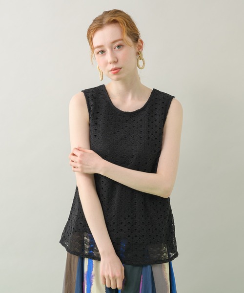 CLOCHE（クロシェ）の「cloche レース重ねタンク（タンクトップ・レディース・ホワイト/ブラック・FREE）」の19枚目の写真