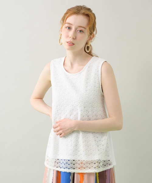 CLOCHE（クロシェ）の「cloche レース重ねタンク（タンクトップ・レディース・ホワイト/ブラック・FREE）」の6枚目の写真