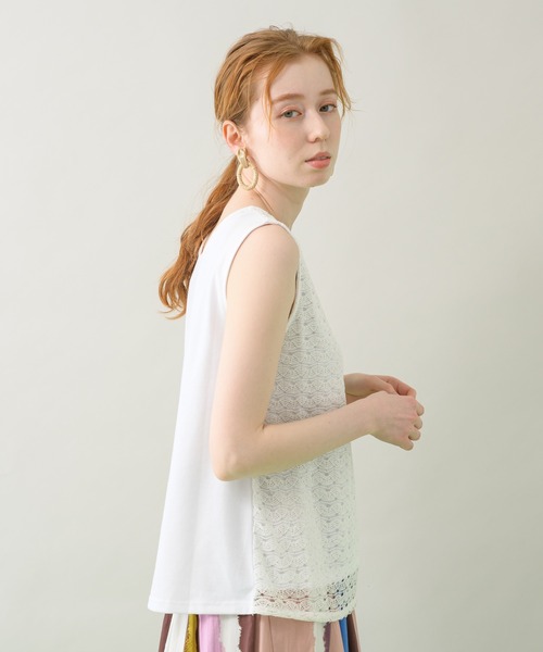 CLOCHE（クロシェ）の「cloche レース重ねタンク（タンクトップ・レディース・ホワイト/ブラック・FREE）」の7枚目の写真