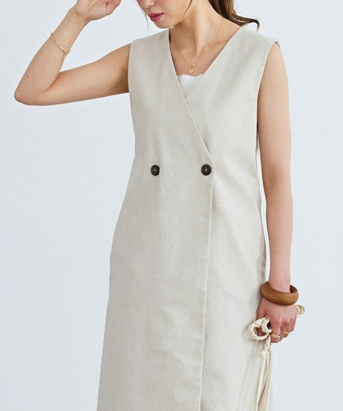 KOBE LETTUCE（コウベレタス）の「選べるリネンorデニムロングジレ（ベスト・レディース・ブラック/ブラック系1/ブラウン系/ブラウン系1/ベージュ系/ベージュ系1/その他/その他1・1/2）」の6枚目の写真