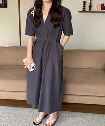 ウエストマーク Vネックロングワンピース