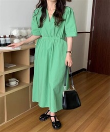 ウエストマーク Vネックロングワンピース