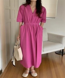 ウエストマーク Vネックロングワンピース