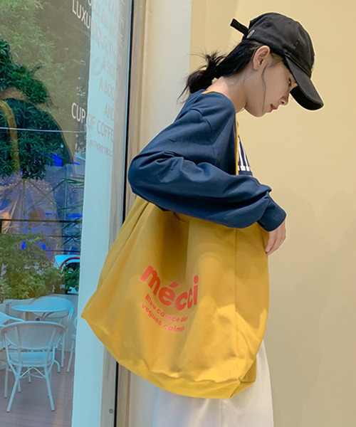 c.u.l（シーユーエル）の「【c.u.l】mecciロゴキャンパスカラートートバッグ cula394（トートバッグ・レディース・ピンク/イエロー/オレンジ/グリーン/アイボリー・FREE）」の9枚目の写真