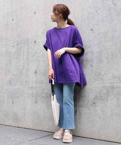 HONEYSUCKLE ROSE（ハニーサックルローズ）の「【HONEYSUCKLE ROSE】ギャザースリーブチュニック（チュニック・レディース・ブラック/ホワイト/パープル・M/L）」の9枚目の写真