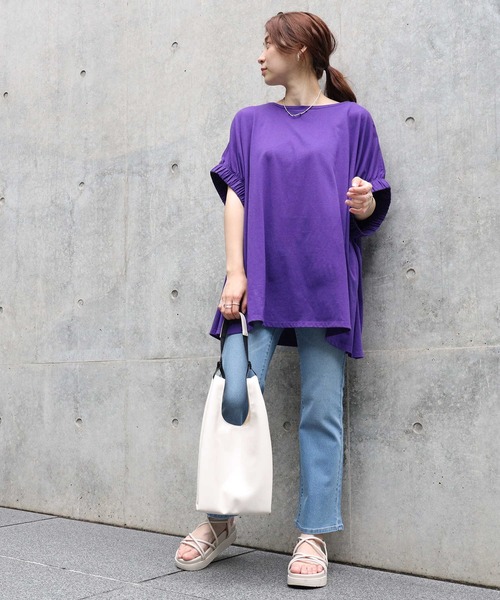 HONEYSUCKLE ROSE（ハニーサックルローズ）の「【HONEYSUCKLE ROSE】ギャザースリーブチュニック（チュニック・レディース・ブラック/ホワイト/パープル・M/L）」の10枚目の写真