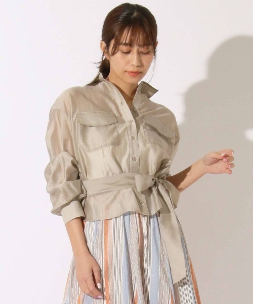 リボン付きシアーシャツ