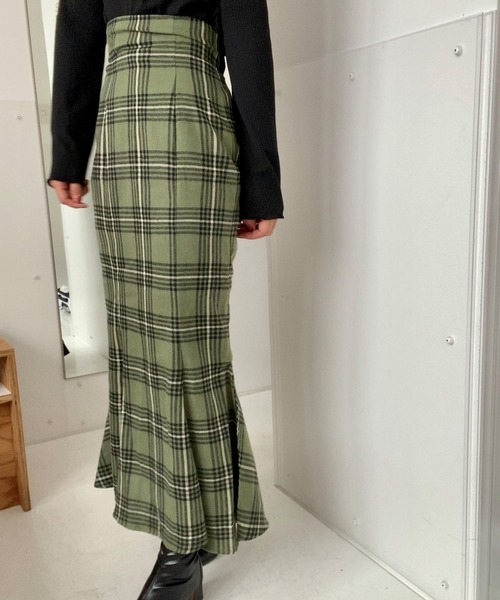LAUIR（ラウアー）の「チェックマーメイドスカート（スカート・レディース・グリーン/ブラウン/ネイビー/ベージュ・LARGE/X-LARGE/SMALL/MEDIUM）」の12枚目の写真