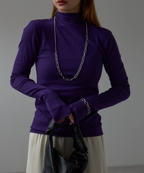 r.（アールドット）の「フィンガーホール タートルニット（ニット/セーター・レディース・ブラック/ダークグリーン/パープル/オレンジ/マスタード/モカ/キナリ/オフホワイト/グレー/ブルー/ブラウン/ライム/レッド/チャコールグレー/ターコイズブルー/グリーン/ピンク・FREE）」の13枚目の写真