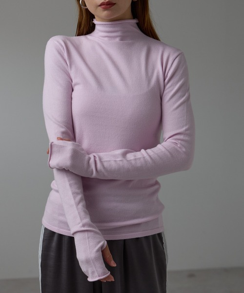 r.（アールドット）の「フィンガーホール タートルニット（ニット/セーター・レディース・ブラック/ダークグリーン/パープル/オレンジ/マスタード/モカ/キナリ/オフホワイト/グレー/ブルー/ブラウン/ライム/レッド/チャコールグレー/ターコイズブルー/グリーン/ピンク・FREE）」の15枚目の写真