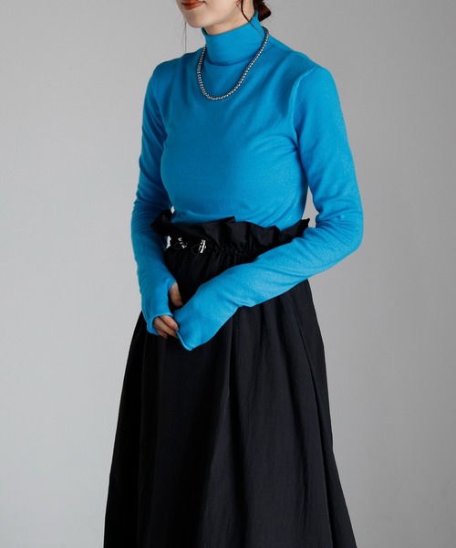 r.（アールドット）の「フィンガーホール タートルニット（ニット/セーター・レディース・ブラック/ダークグリーン/パープル/オレンジ/マスタード/モカ/キナリ/オフホワイト/グレー/ブルー/ブラウン/ライム/レッド/チャコールグレー/ターコイズブルー/グリーン/ピンク・FREE）」の11枚目の写真