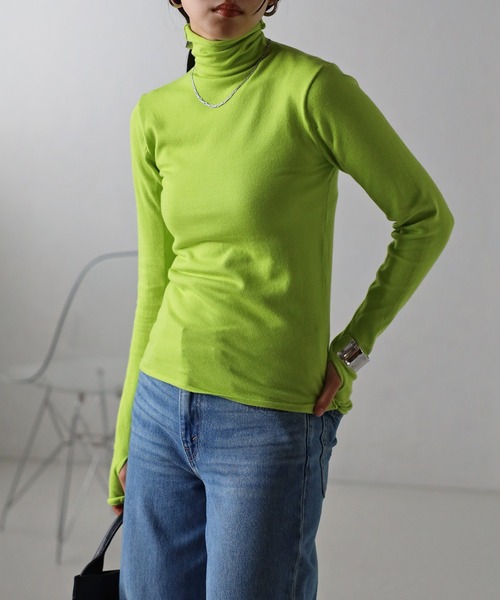 r.（アールドット）の「フィンガーホール タートルニット（ニット/セーター・レディース・ブラック/ダークグリーン/パープル/オレンジ/マスタード/モカ/キナリ/オフホワイト/グレー/ブルー/ブラウン/ライム/レッド/チャコールグレー/ターコイズブルー/グリーン/ピンク・FREE）」の9枚目の写真