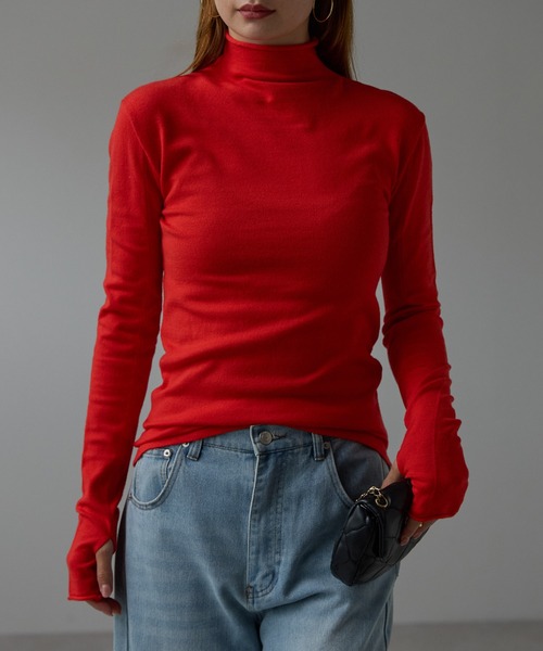 r.（アールドット）の「フィンガーホール タートルニット（ニット/セーター・レディース・ブラック/ダークグリーン/パープル/オレンジ/マスタード/モカ/キナリ/オフホワイト/グレー/ブルー/ブラウン/ライム/レッド/チャコールグレー/ターコイズブルー/グリーン/ピンク・FREE）」の17枚目の写真