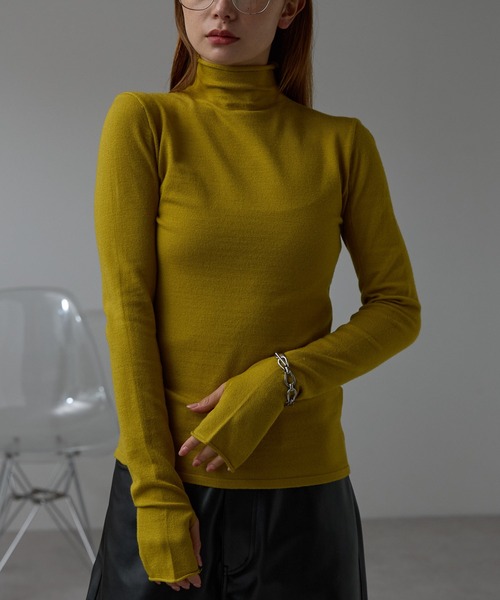 r.（アールドット）の「フィンガーホール タートルニット（ニット/セーター・レディース・ブラック/ダークグリーン/パープル/オレンジ/マスタード/モカ/キナリ/オフホワイト/グレー/ブルー/ブラウン/ライム/レッド/チャコールグレー/ターコイズブルー/グリーン/ピンク・FREE）」の14枚目の写真