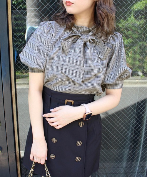 INGNI(イング)の「2WAYリボンチェック柄ブラウス(シャツ/ブラウス・レディース・ブラック/ブラウン系その他2・M)」の4枚目の写真