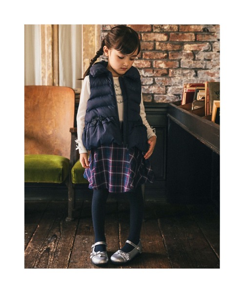 撥水 タフタ 裾 フリル ダウン ベスト　140 べべ セール 撥水 タフタ 裾 フリル ダウン ベスト (90~150cm) （ベスト