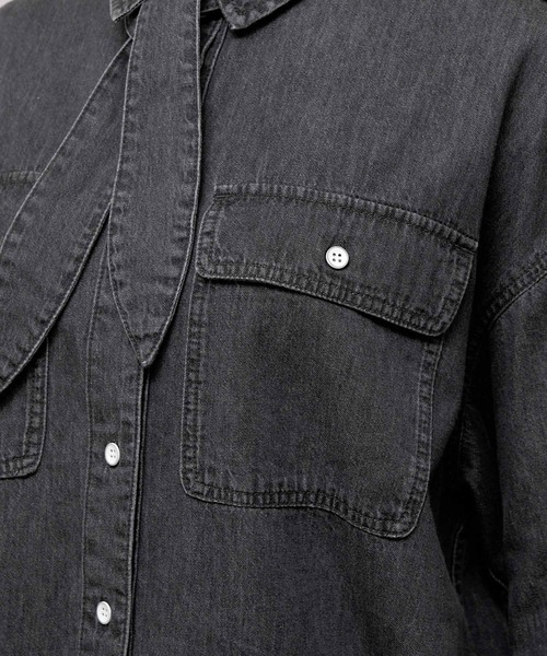 ROPE'（ロペ）の「セットアップ対応/サスティナブルタイ付きデニムシャツ（シャツ/ブラウス・レディース・ブラック/ブルー系その他4・38）」の15枚目の写真