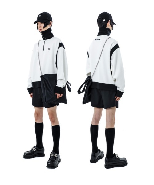 BASIC COTTON（ベーシックコットン）の「【BASIC COTTON/ベーシックコットン】MIX ZIP-UP MTM /ジップアップ ハーフジップ スウェット（スウェット・メンズ・ホワイト/ブラック・ONE SIZE）」の19枚目の写真