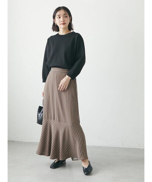 Green　Parks（グリーンパークス）の「裾切替柄スカート（スカート・レディース・ブラック/ベージュ/ブラウン・FREE）」の11枚目の写真