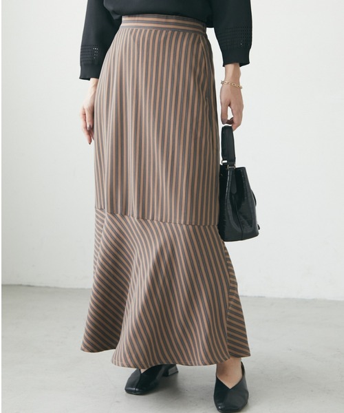 Green　Parks（グリーンパークス）の「裾切替柄スカート（スカート・レディース・ブラック/ベージュ/ブラウン・FREE）」の3枚目の写真