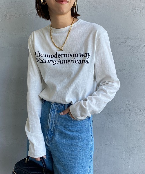 AMERICANA（アメリカーナ）の「[Americana/アメリカーナ] フロッキーロゴプリントロンT（Tシャツ/カットソー・レディース・オフホワイト/チョコ/スミクロ・ONE SIZE）」の2枚目の写真