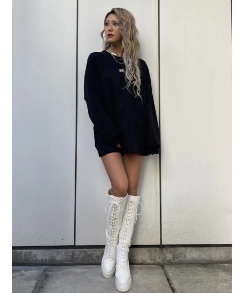 EGOIST（エゴイスト）の「フロント刺繍ユニセックスロンT（Tシャツ/カットソー・レディース・ホワイト/ブラック/パープル・FREE）」の11枚目の写真