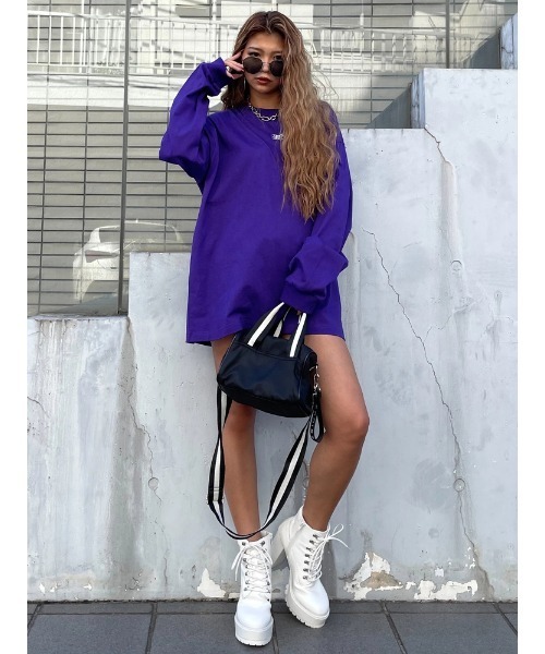 EGOIST（エゴイスト）の「フロント刺繍ユニセックスロンT（Tシャツ/カットソー・レディース・ホワイト/ブラック/パープル・FREE）」の9枚目の写真