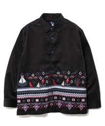 コーデュロイ パネル刺繍シャツ