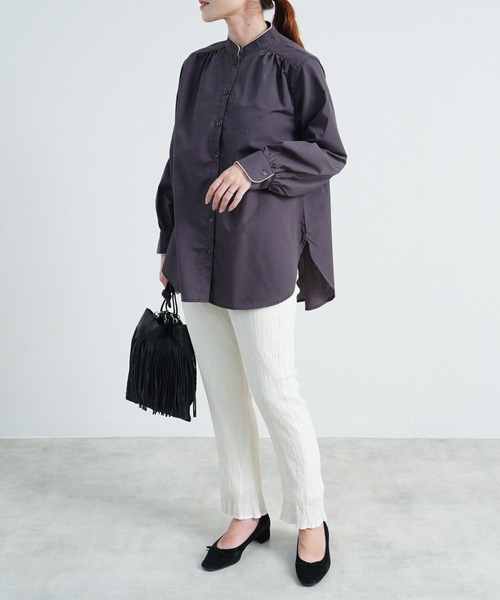 Fizz（フィズ）の「【Fizz/フィズ】　スタンドカラーパイピングブラウス（シャツ/ブラウス・レディース・チャコールグレー/ネイビー/グレイッシュベージュ・M/L）」の17枚目の写真