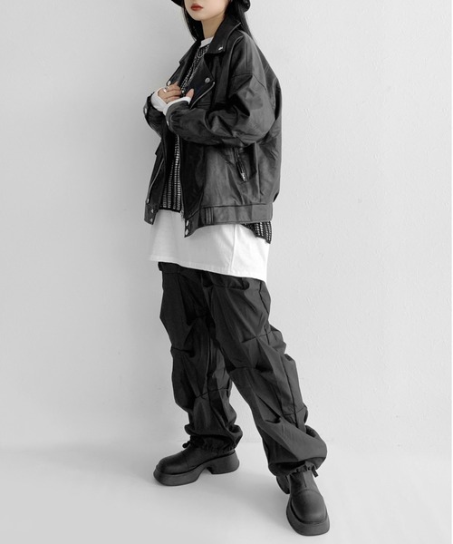 LVEU.（ラブユ.）の「Faux leather over riders jacket / 合皮オーバーライダースジャケット（ライダースジャケット・レディース・ブラック・FREE）」の12枚目の写真