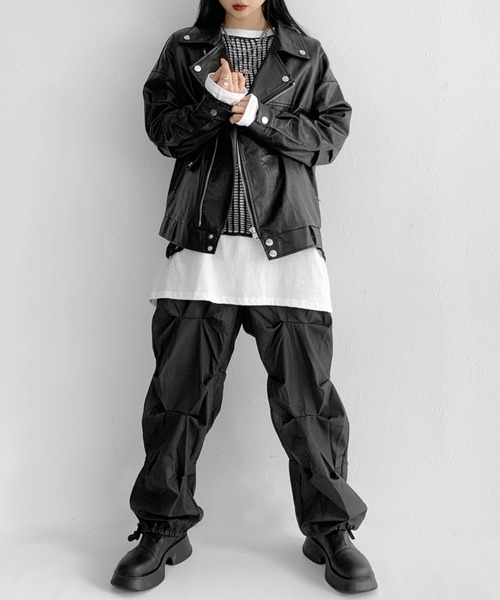 LVEU.（ラブユ.）の「Faux leather over riders jacket / 合皮オーバーライダースジャケット（ライダースジャケット・レディース・ブラック・FREE）」の10枚目の写真