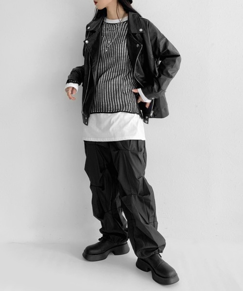 LVEU.（ラブユ.）の「Faux leather over riders jacket / 合皮オーバーライダースジャケット（ライダースジャケット・レディース・ブラック・FREE）」の14枚目の写真