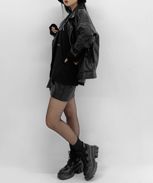 LVEU.（ラブユ.）の「Faux leather over riders jacket / 合皮オーバーライダースジャケット（ライダースジャケット・レディース・ブラック・FREE）」の11枚目の写真