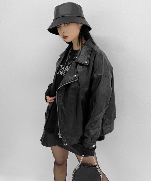 LVEU.（ラブユ.）の「Faux leather over riders jacket / 合皮オーバーライダースジャケット（ライダースジャケット・レディース・ブラック・FREE）」の15枚目の写真