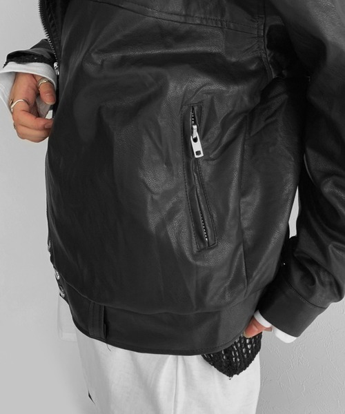 LVEU.（ラブユ.）の「Faux leather over riders jacket / 合皮オーバーライダースジャケット（ライダースジャケット・レディース・ブラック・FREE）」の4枚目の写真