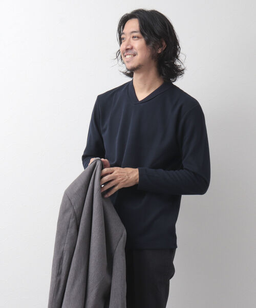 NOLLEY'S goodman（ノーリーズグッドマン）の「ショールカラー 長袖カットソー Tシャツ（Tシャツ/カットソー・メンズ・ネイビー/ブラック・S/M/L）」の16枚目の写真